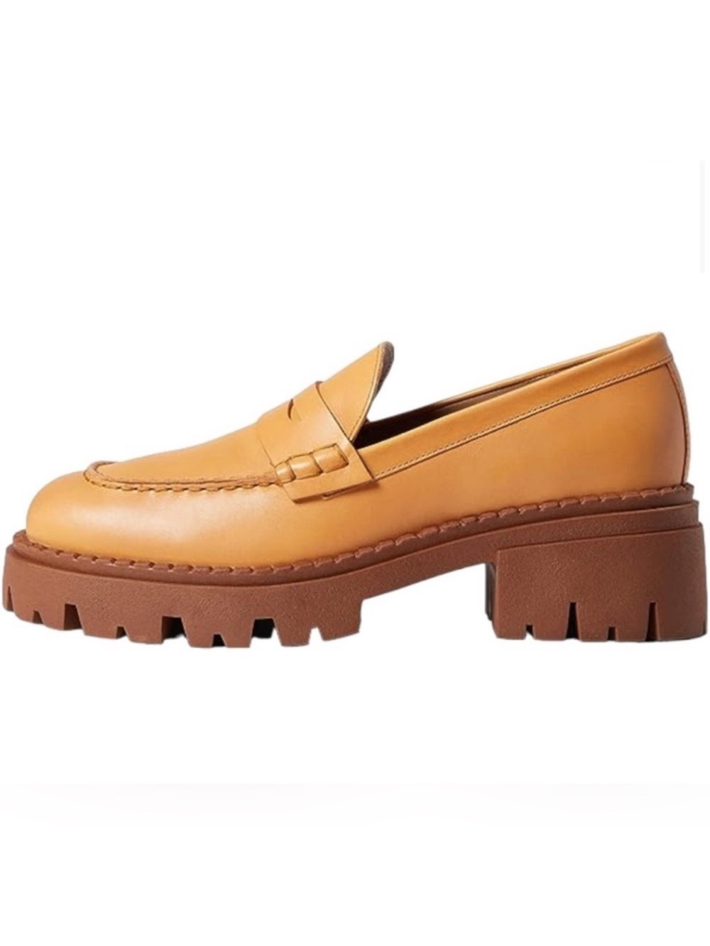 Free People Chunky Lug Sole Tan Leather Penny Loafers 39.5 9.5 - Picture 2 of 15